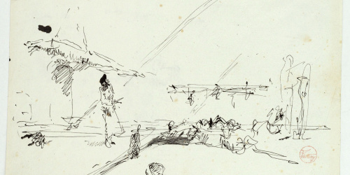 image for: Marià Fortuny - Estudi per al quadre «L&#039;escorxador de Portici» (anvers) / Núvols (revers) - Cap a 1874