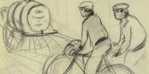 image for: Ramon Casas - Carro de la bóta i ciclistes - Cap a 1890-1900