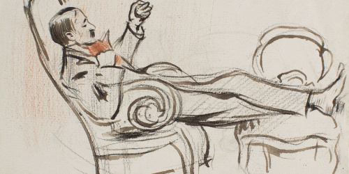 image for: Ramon Casas - Miquel Utrillo descansant (anvers) / Apunt de Miquel Utrillo descansant (revers) - Cap a 1898