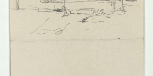 image for: Marià Fortuny - Croquis d&#039;un carrer i de barques amb figures - Cap a 1874