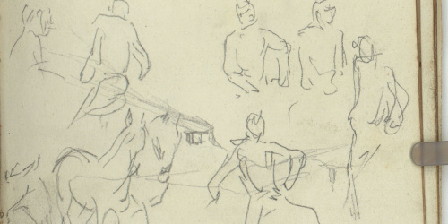 image for: Marià Fortuny - Genets i cavall (anvers) / Cariàtide i figures dalt d&#039;un carro (revers) - Cap a 1863-1866