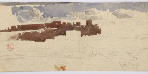 image for: Marià Fortuny - Població marroquina (anvers) / Motius arquitectònics (revers) - Cap a 1860-1862