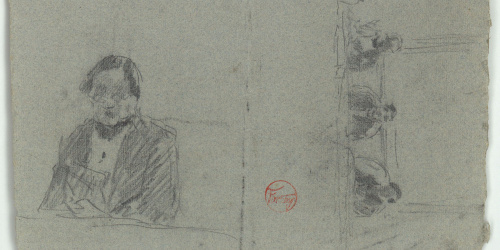 image for: Marià Fortuny - Detall d&#039;home i homes asseguts rere una taula - Cap a 1863-1866