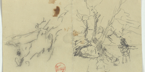 image for: Marià Fortuny - Croquis inconcret i esbós d&#039;un genet marroquí vora un arbre - Cap a 1860-1862