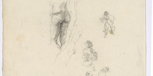 image for: Marià Fortuny - Detall de nu masculí i esbossos de figures - Cap a 1870-1872