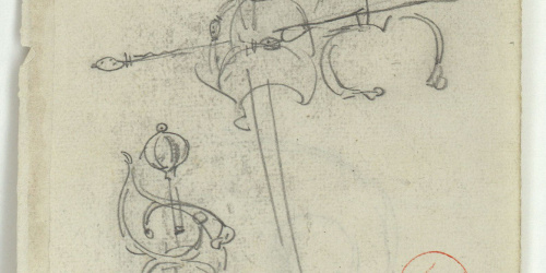 image for: Marià Fortuny - Poms d&#039;espasa (anvers) / Croquis inconcret (revers) - Cap a 1867-1872