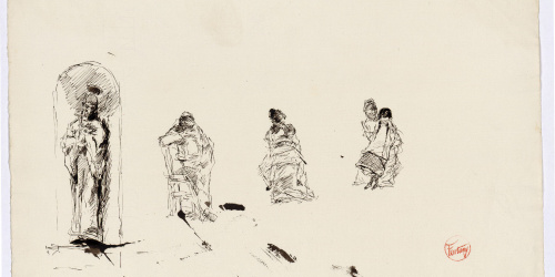 image for: Marià Fortuny - Esbós d'un sant i figures assegudes - Cap a 1870-1872