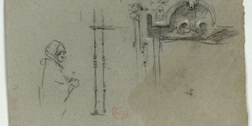 image for: Marià Fortuny - Esbós de figura femenina i motius ornamentals - Cap a 1863-1867