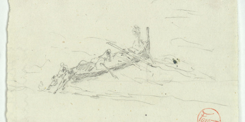 image for: Marià Fortuny - Figures empenyent una barca - Cap a 1874