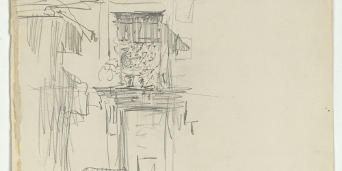 image for: Marià Fortuny - Esbós d'un edifici (anvers) / Esbós d'un mur (revers) - Cap a 1863-1874