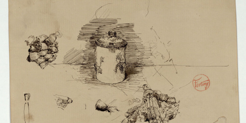 image for: Marià Fortuny - Diversos objectes (anvers) / Estudi acadèmic de mà (revers) - Cap a 1870-1872