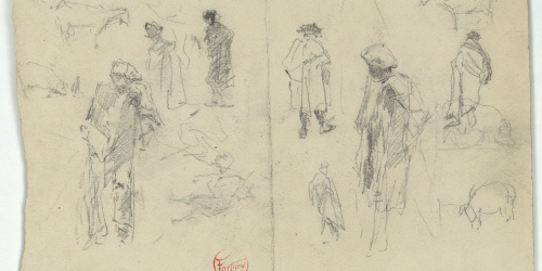 image for: Marià Fortuny - Esbós de persones i animals (anvers) / Construcció inconcreta (revers) - Cap a 1867-1872
