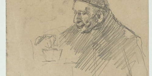 image for: Marià Fortuny - Retrat d'un papa (anvers) / Croquis inconcret (revers) - Cap a 1863-1867