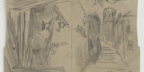 image for: Marià Fortuny - Esbós d&#039;un carrer (anvers) / Croquis inconcret i esbós d&#039;un carrer (revers) - Cap a 1871