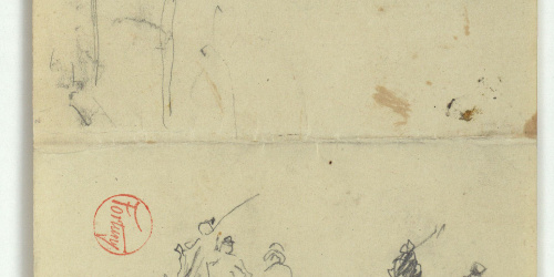 image for: Marià Fortuny - Llum d&#039;estil musulmà i esbós de genets marroquins (anvers) / Marroquí i croquis inconcret (revers) - Cap a 1860-1862