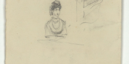image for: Marià Fortuny - Bust femení (anvers) / Croquis de l&#039;interior d&#039;un teatre (revers) - Cap a 1862-1868