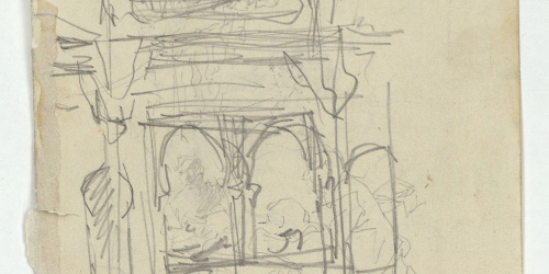 image for: Marià Fortuny - Estudi per al quadre «El tribunal de l&#039;Alhambra» (anvers) / Figures en una llotja (revers) - Cap a 1871