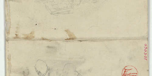 image for: Marià Fortuny - Esbós de caps masculins (anvers) / Parella i croquis inconcret (revers) - Cap a 1863-1867