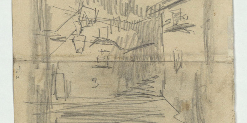 image for: Marià Fortuny - Esbós d&#039;un carrer (anvers) / Representació teatral i home disfressat (revers) - Cap a 1867-1872