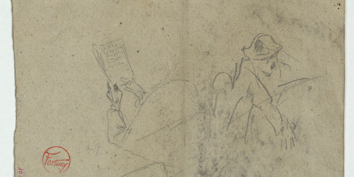 image for: Marià Fortuny - Coverol i croquis de figura masculina - Cap a 1863-1865
