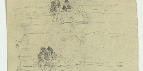 image for: Marià Fortuny - Figures assegudes (anvers) / Croquis de figures masculines (revers) - Cap a 1863-1865