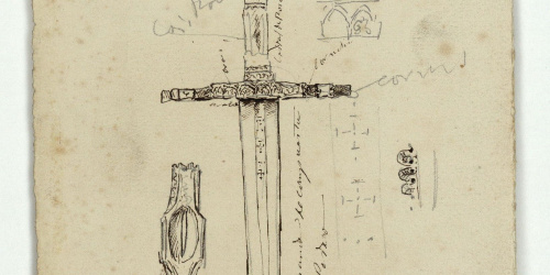 image for: Marià Fortuny - Espasa de Ferran el Catòlic (anvers) / Croquis inconcret (revers) - Cap a 1870-1872