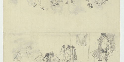 image for: Marià Fortuny - Figures amb capes i bicorns (anvers) / Grups de figures (revers) - Cap a 1870-1872