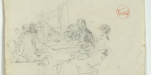 image for: Marià Fortuny - Figures al voltant d&#039;una taula (anvers) / Músics (revers) - Cap a 1863-1867