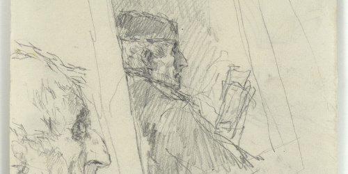 image for: Marià Fortuny - Retrats d&#039;home vell (anvers) / Bustos femenins i croquis inconcrets (revers) - Cap a 1867-1872