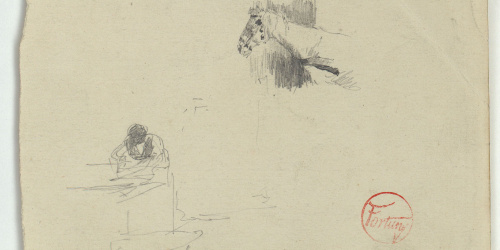 image for: Marià Fortuny - Cap de cavall i bugadera (anvers) / Dona en un corral (revers) - Cap a 1863-1867