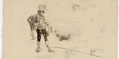 image for: Marià Fortuny - Estudi per al gravat «Ronda nocturna» (anvers) / Parelles (revers) - Cap a 1863-1865