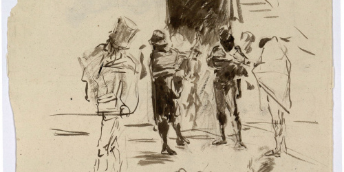 image for: Marià Fortuny - Estudi per al gravat «Ronda nocturna» (anvers) / Estudi per al quadre «L&#039;elecció de la model» (revers) - Cap a 1863-1865