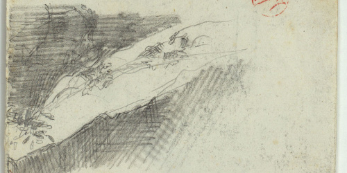 image for: Marià Fortuny - Paisatge (anvers) / Edifici d&#039;estil islàmic, figures i un llum d&#039;oli (revers) - Cap a 1860-1862