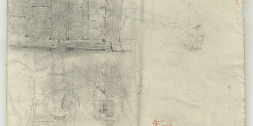 image for: Marià Fortuny - Engalzat de fusta i cap masculí (anvers) / Espingarda (revers) - Cap a 1867-1870