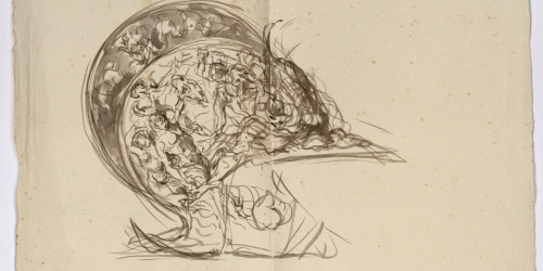 image for: Marià Fortuny - Apunt d&#039;un casc d&#039;estil renaixentista (anvers) / Croquis inconcret (revers) - Cap a 1863-1866