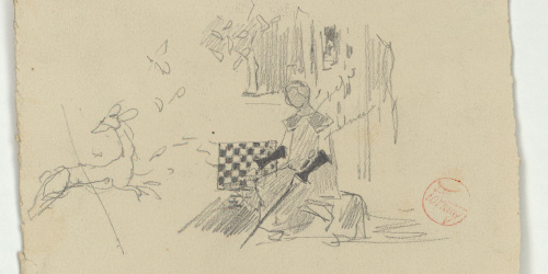 image for: Marià Fortuny - Estudi per al quadre «La matança dels Abenserraigs» (anvers) / Mà amb ploma (revers) - Cap a 1870