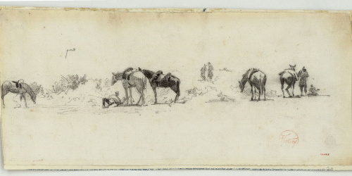 image for: Marià Fortuny - Cavalls amb selles - Cap a 1860