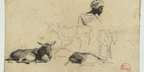 image for: Marià Fortuny - Cap de marroquí i rucs - Cap a 1860-1862