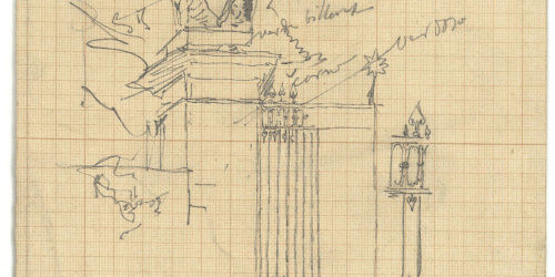 image for: Marià Fortuny - Detall d&#039;una entrada (anvers) / Croquis inconcret (revers) - Cap a 1867-1870