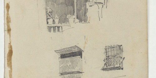 image for: Marià Fortuny - Porxades i gelosies (anvers) / Picaportes (revers) - Cap a 1870-1872