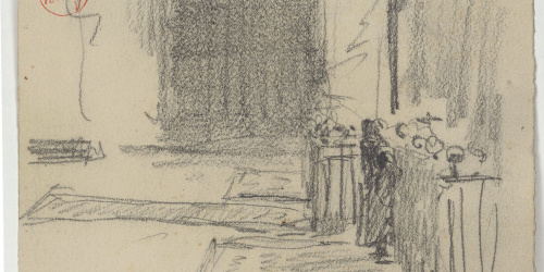 image for: Marià Fortuny - Interior d'església (anvers) / Croquis inconcrets (revers) - Cap a 1867-1872