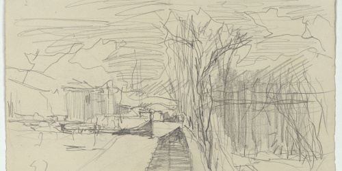 image for: Marià Fortuny - Esbós d&#039;un passeig (anvers) / Porxada i motius geomètrics (revers) - Cap a 1867-1872