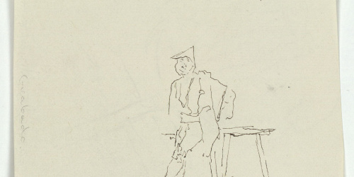 image for: Marià Fortuny - Figura masculina recolzada en una taula (anvers) / Estudi per al quadre «Dinar a l&#039;Alhambra» (revers) - Cap a 1870-1872