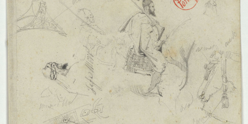 image for: Marià Fortuny - Escolta de los jefes moros (anvers) / Esbós de figures masculines (revers) - Cap a 1860-1862