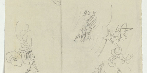 image for: Marià Fortuny - Detalls de motius ornamentals (anvers) / Croquis d&#039;edifici (revers) - Cap a 1860-1862