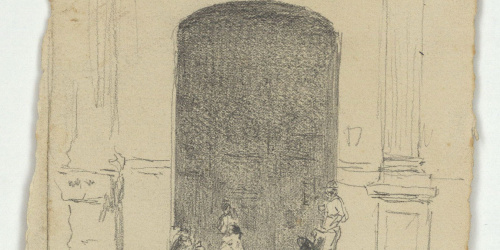 image for: Marià Fortuny - Figures davant la porta d'una església - Cap a 1868-1872