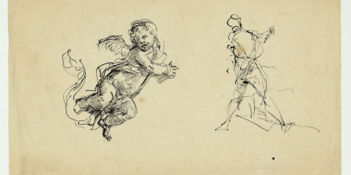 image for: Marià Fortuny - Calc d&#039;un amoret i esbós de figura masculina - Cap a 1866-1874