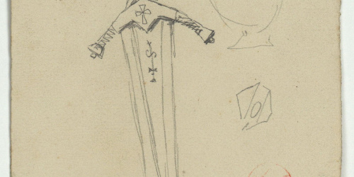 image for: Marià Fortuny - Espasa i altres objectes (anvers) / Bust de bisbe (revers) - Cap a 1867-1873