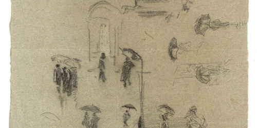 image for: Marià Fortuny - Esbós de figures amb paraigües - Cap a 1867-1868