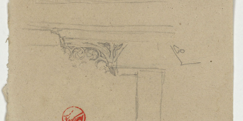 image for: Marià Fortuny - Element arquitectònic (anvers) / Croquis inconcret (revers) - Cap a 1860-1862